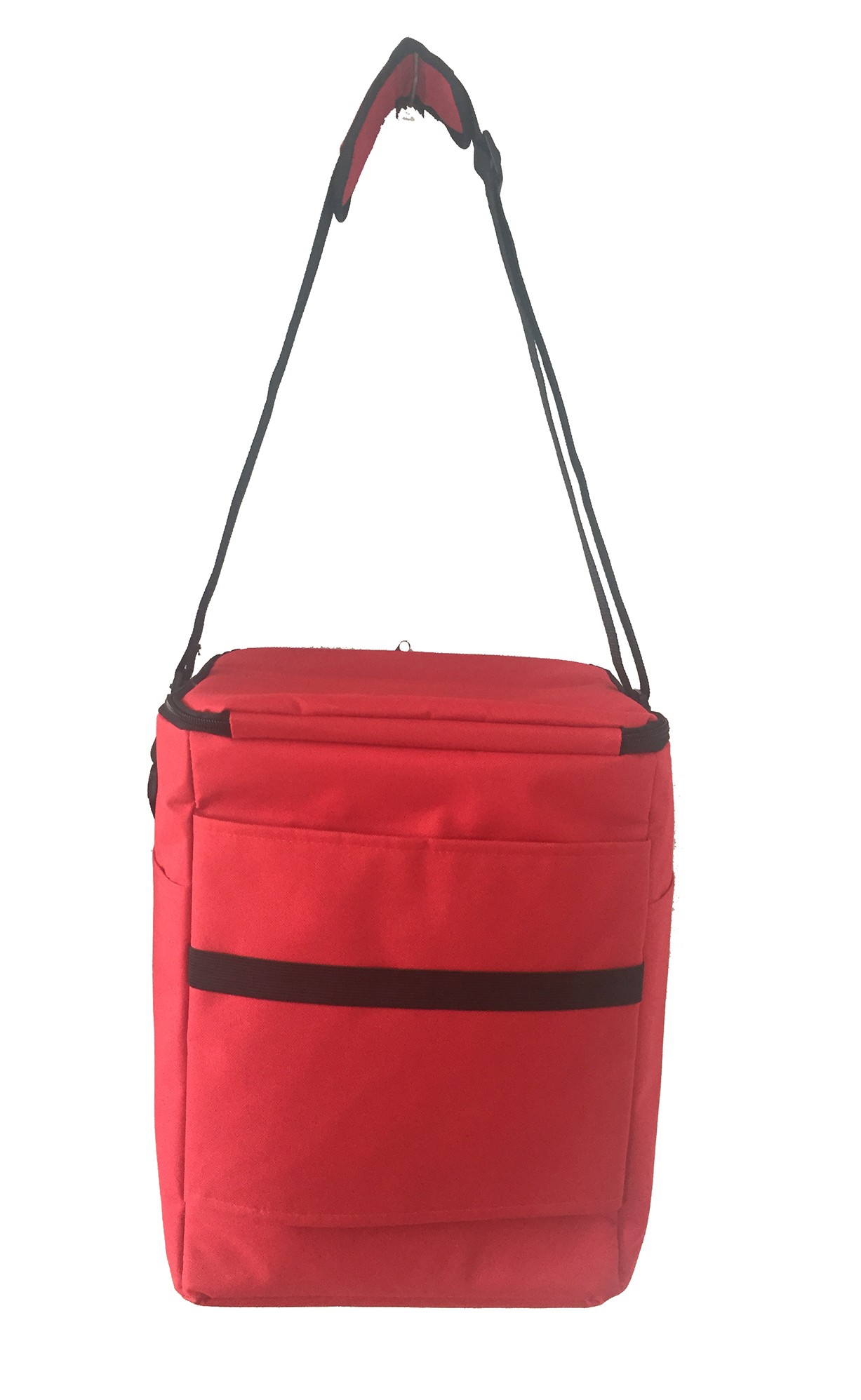 Rear view of a B2B wholesale soft cooler bag showing structural webbing and secure zipper closures