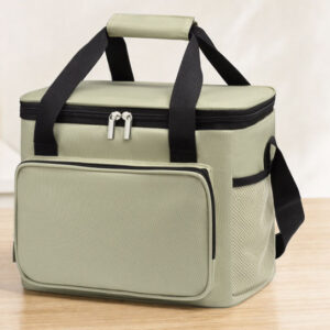Olive green 15L soft-sided insulated picnic cooler bag with padded handle grip and front zip compartment by Top Sound