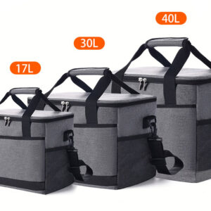 Lineup of heather grey TPC10013 insulated cooler bags in 17L, 30L, and 40L capacity options by Top Sound