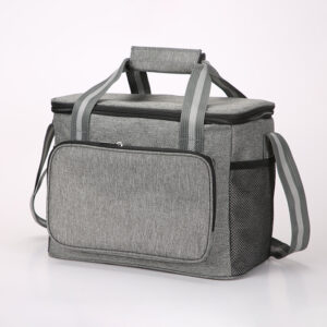 Navy blue dual-compartment insulated cooler bag with zippered front stash pocket and dual webbing handles by Top Sound