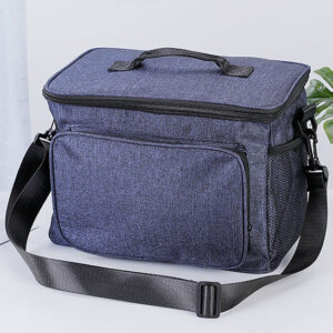 Dark navy blue double-layer insulated cooler bag featuring front zipper compartment and dual carrying handles by Top Sound
