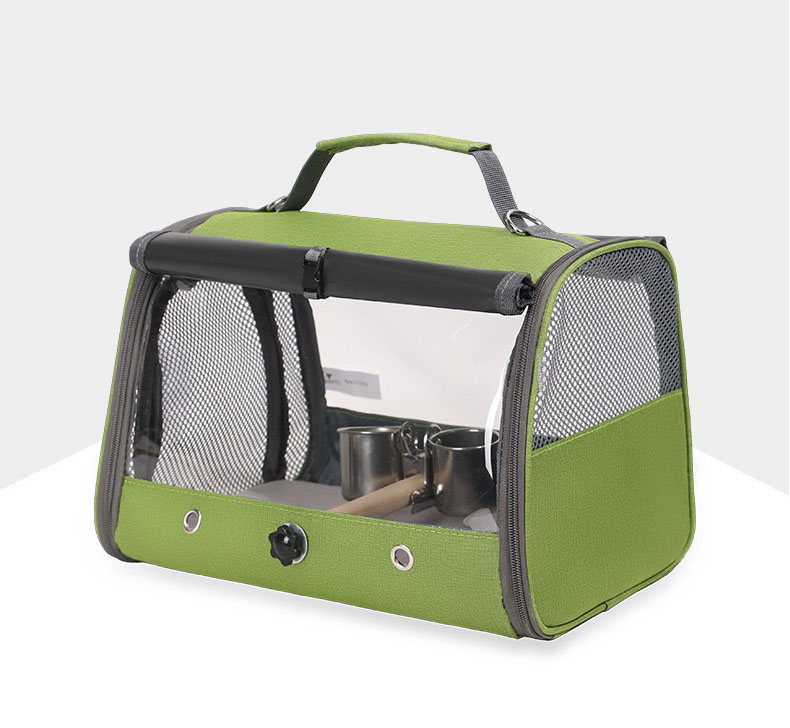 Photo demonstrating flat-folded TPP6003 pet carrier for compact shipping and space-saving storage