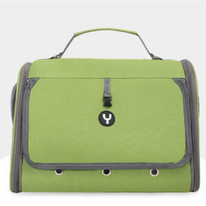 Two-tone grey expandable soft-sided pet carrier with side mesh windows and top opening by Top Sound
